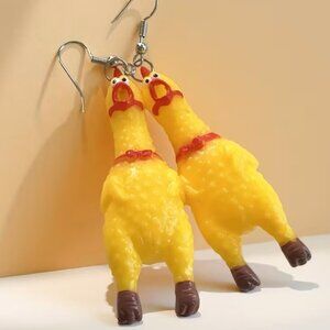 Squaking Rubber Chicken Earrings Z355